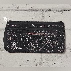 Victoria’s Secret Black Sequin Clutch Zipper Glam Evening Bag